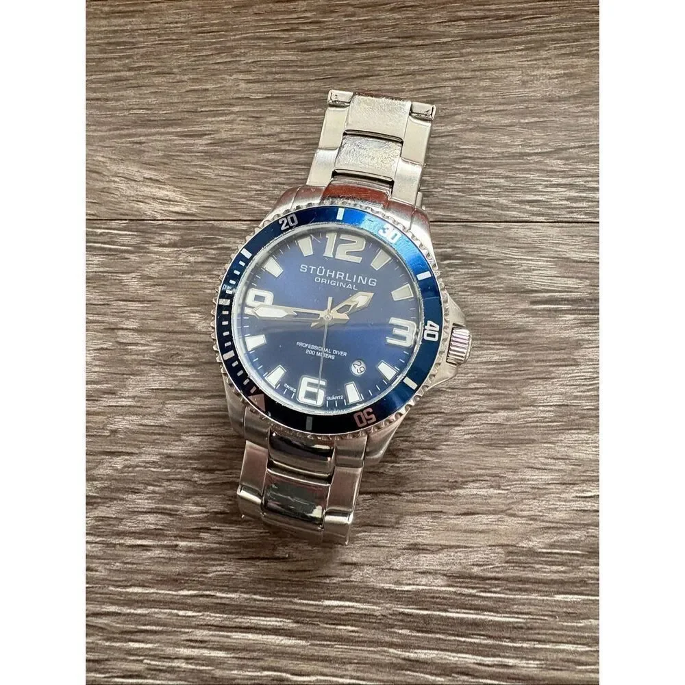 Stührling Regatta Champion Swiss Quartz Men’s Watch In Silver & Blue